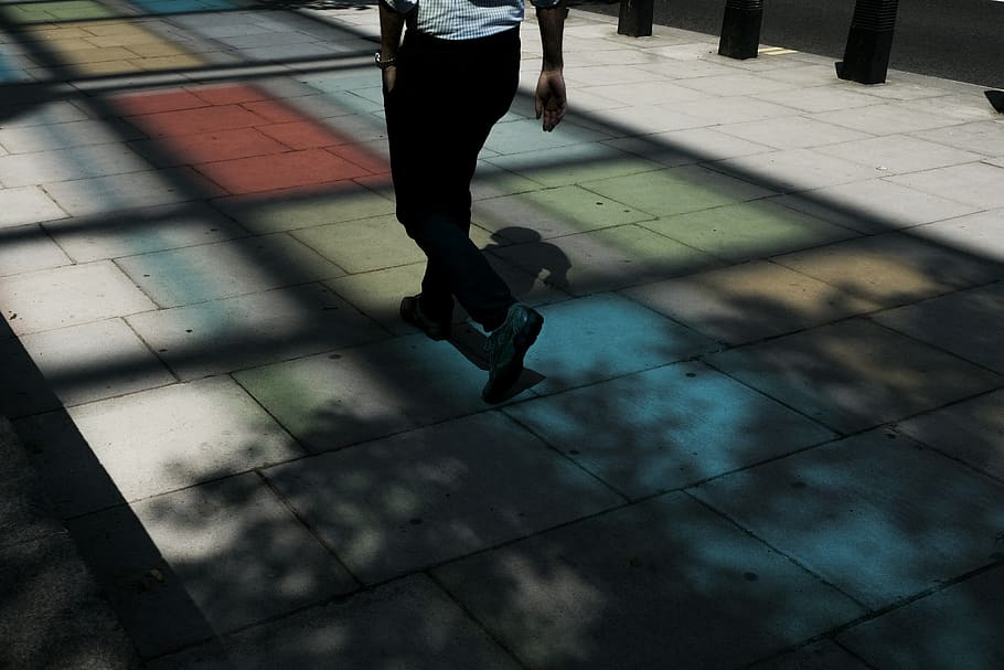 man walking on sidewalk, low section, human leg, real people HD wallpaper