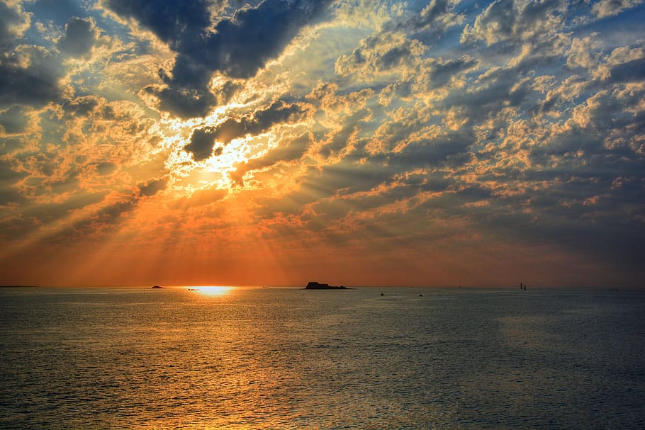 sunset, clouds, sea, saint malu, colorful, sky, scenics - nature HD wallpaper