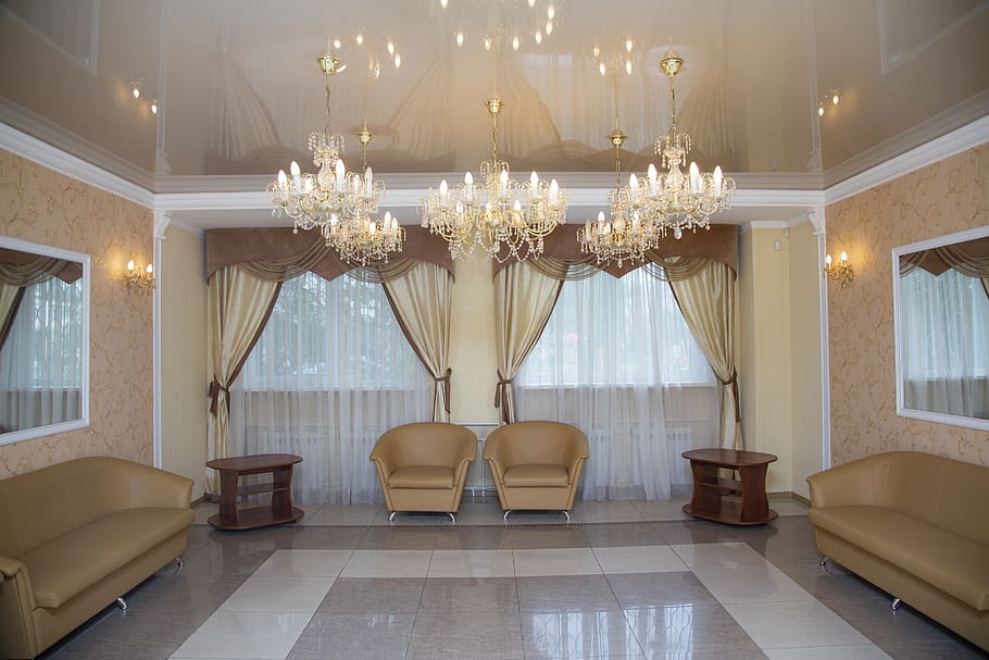 hall, chandelier, interior, design, room, lighting equipment HD wallpaper