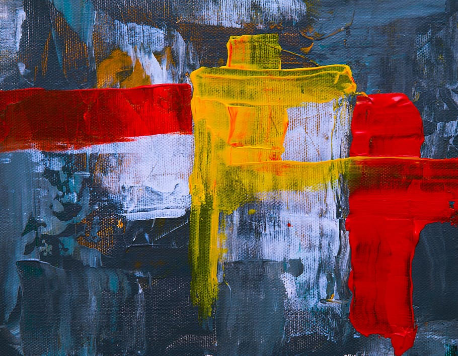 Yellow and Red Abstract Painting, abstract expressionism, acrylic