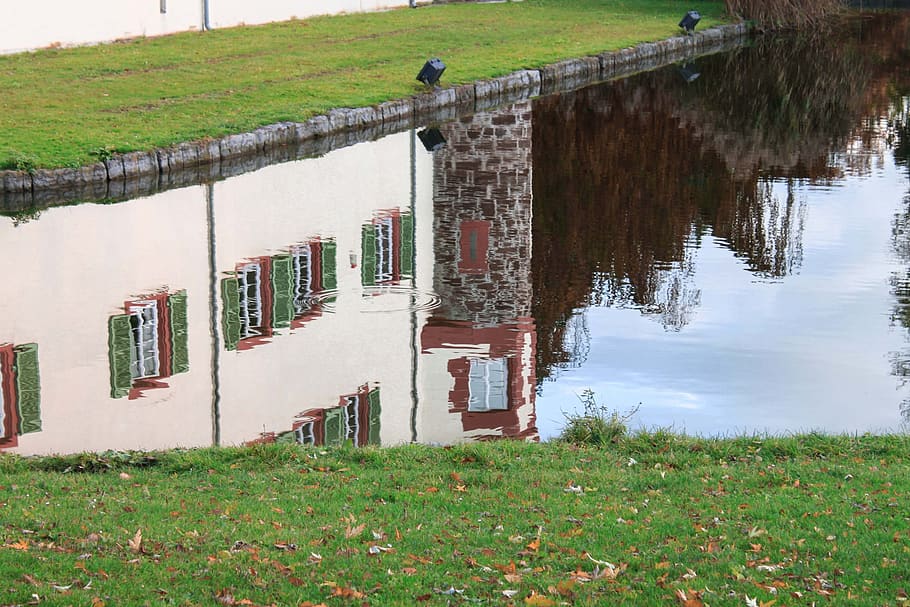 mirroring, castle, water, architecture, building, pond, plant HD wallpaper