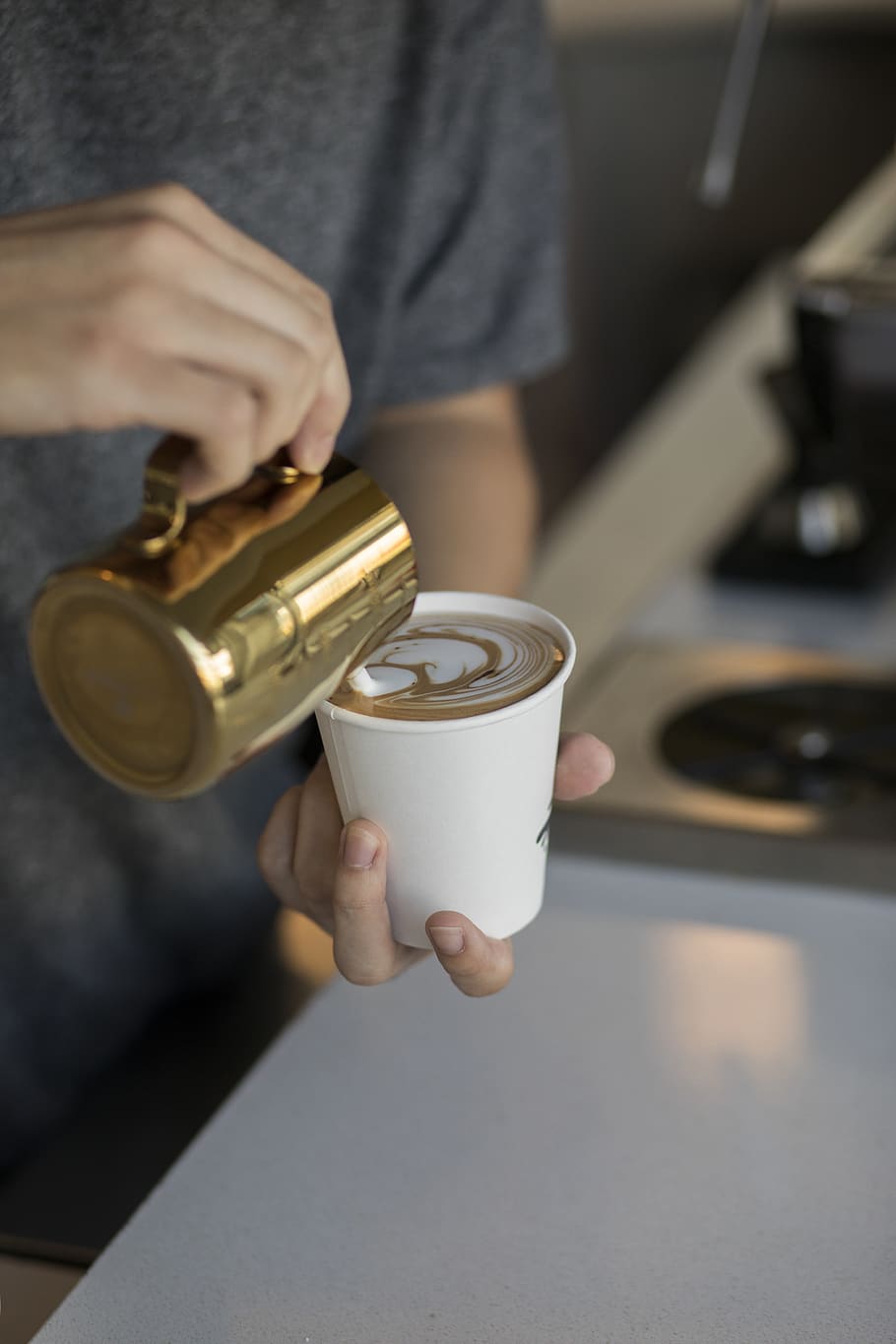 milk, craft, pour, coffee, holding, one person, human hand HD wallpaper