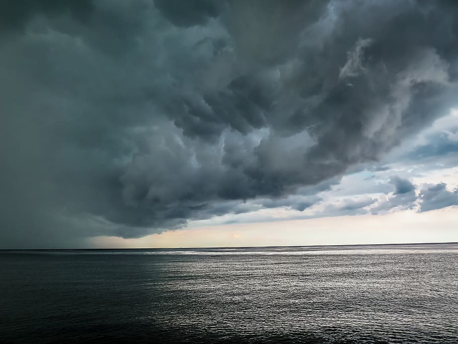 sea, clouds, cloud - sky, water, storm, scenics - nature, beauty in nature HD wallpaper