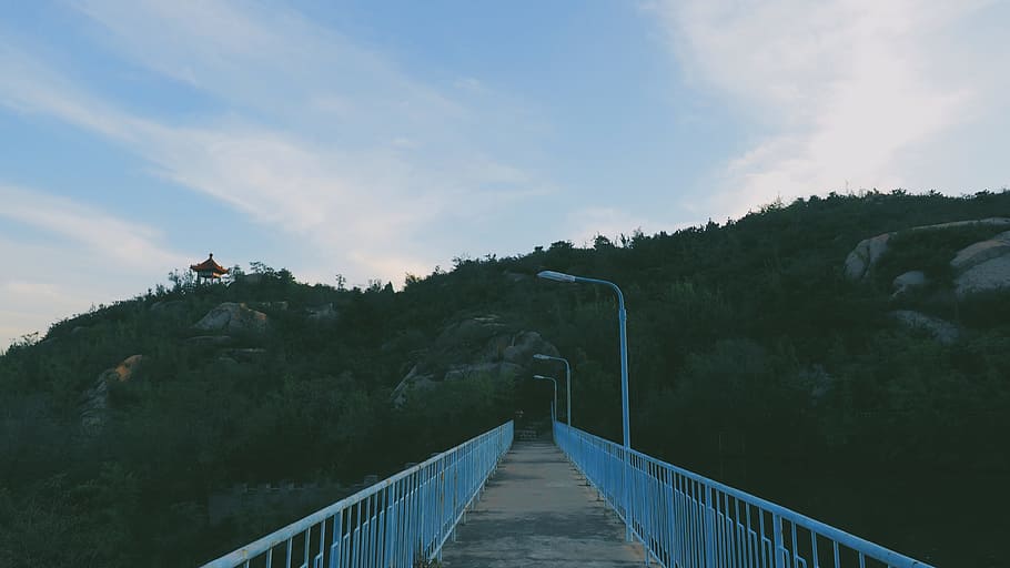 landscape, bridge, green, mountain, nature, tree, rock, rocky HD wallpaper
