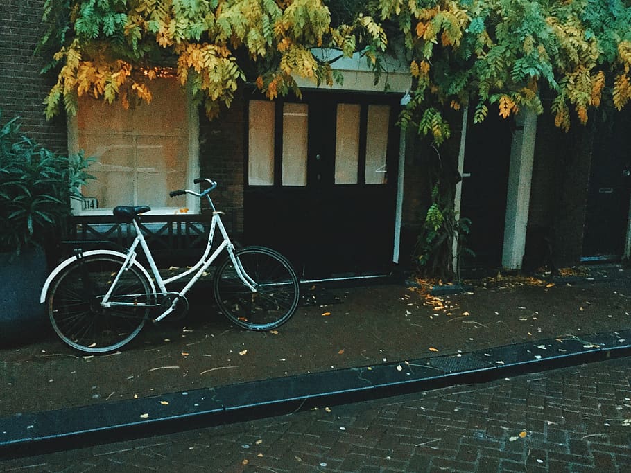 white step-through bicycle, bike, transportation, vehicle, machine HD wallpaper