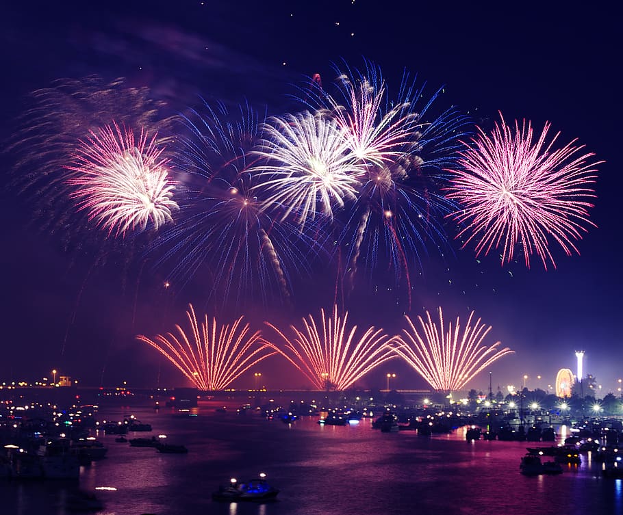 firework, firework display, motion, night, illuminated, celebration HD wallpaper