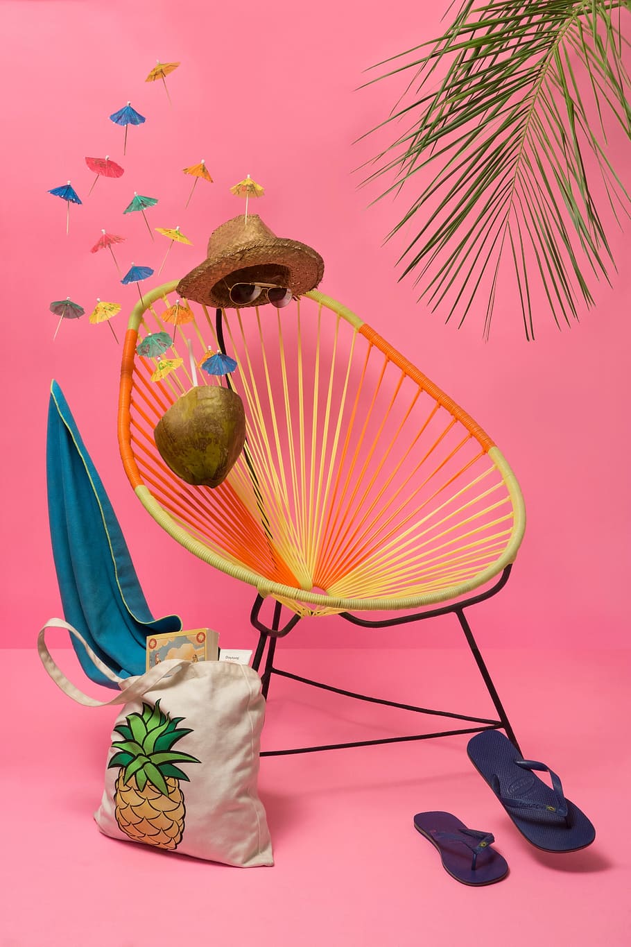 slipper, bag, logo, hat, summer, vacation, sunglasses, chair HD wallpaper