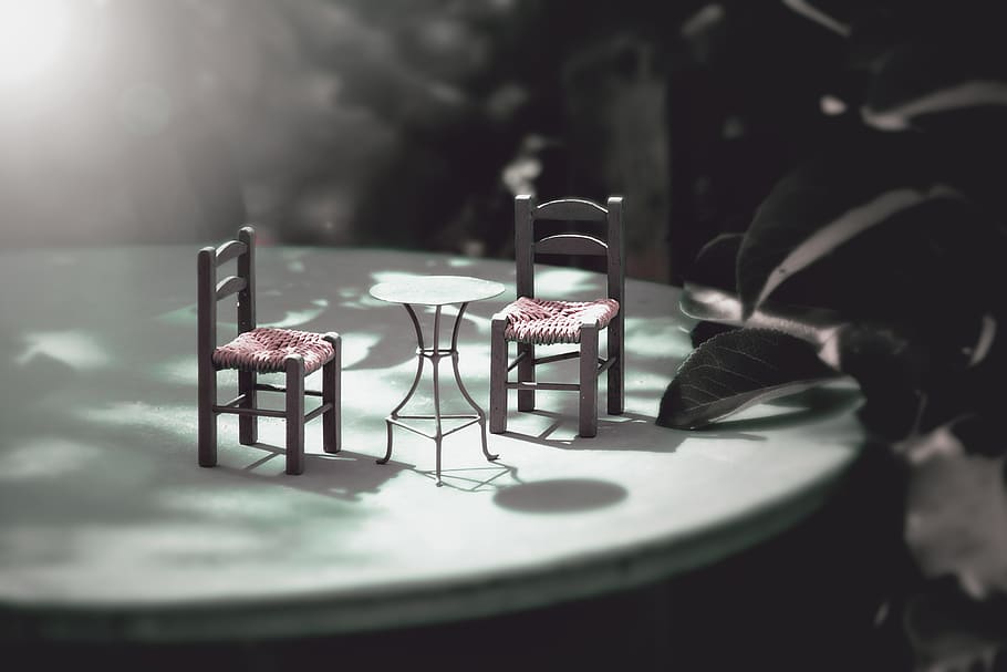 miniature, table, chair, selective focus, no people, seat, indoors HD wallpaper