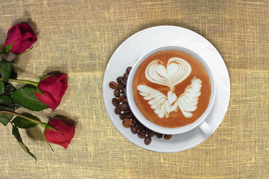 Cup of Coffee in Distance With Red Rose, aroma, beverage, breakfast HD wallpaper