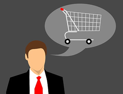 Illustration of man thinking about shopping., buy, commerce, electronic HD wallpaper