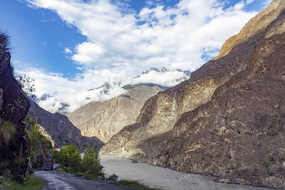 gilgit, skardu, road, mighty, indus, himalayan, mountains, gb HD wallpaper