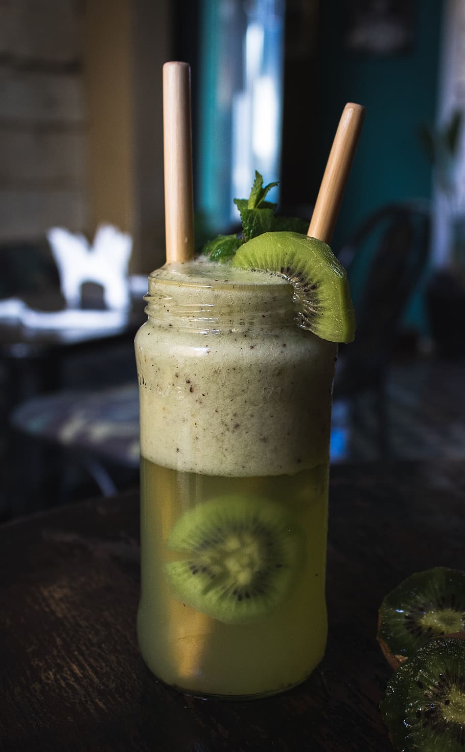 Kiwi fruit shake, glass, food and drink, drinking glass, table HD wallpaper