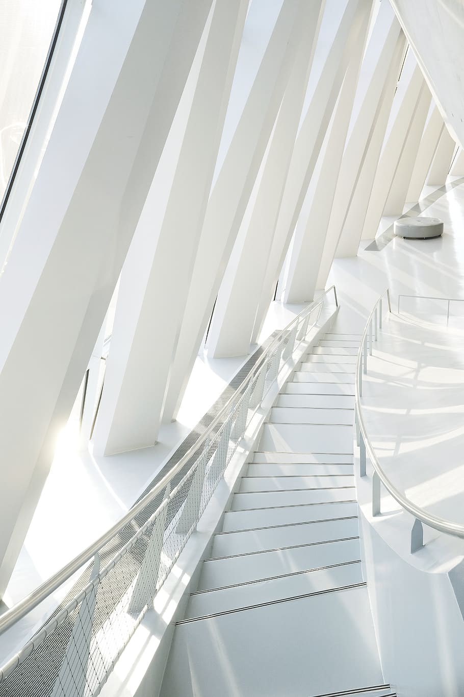 empty staircase in building, handrail, banister, germany, indoors HD wallpaper