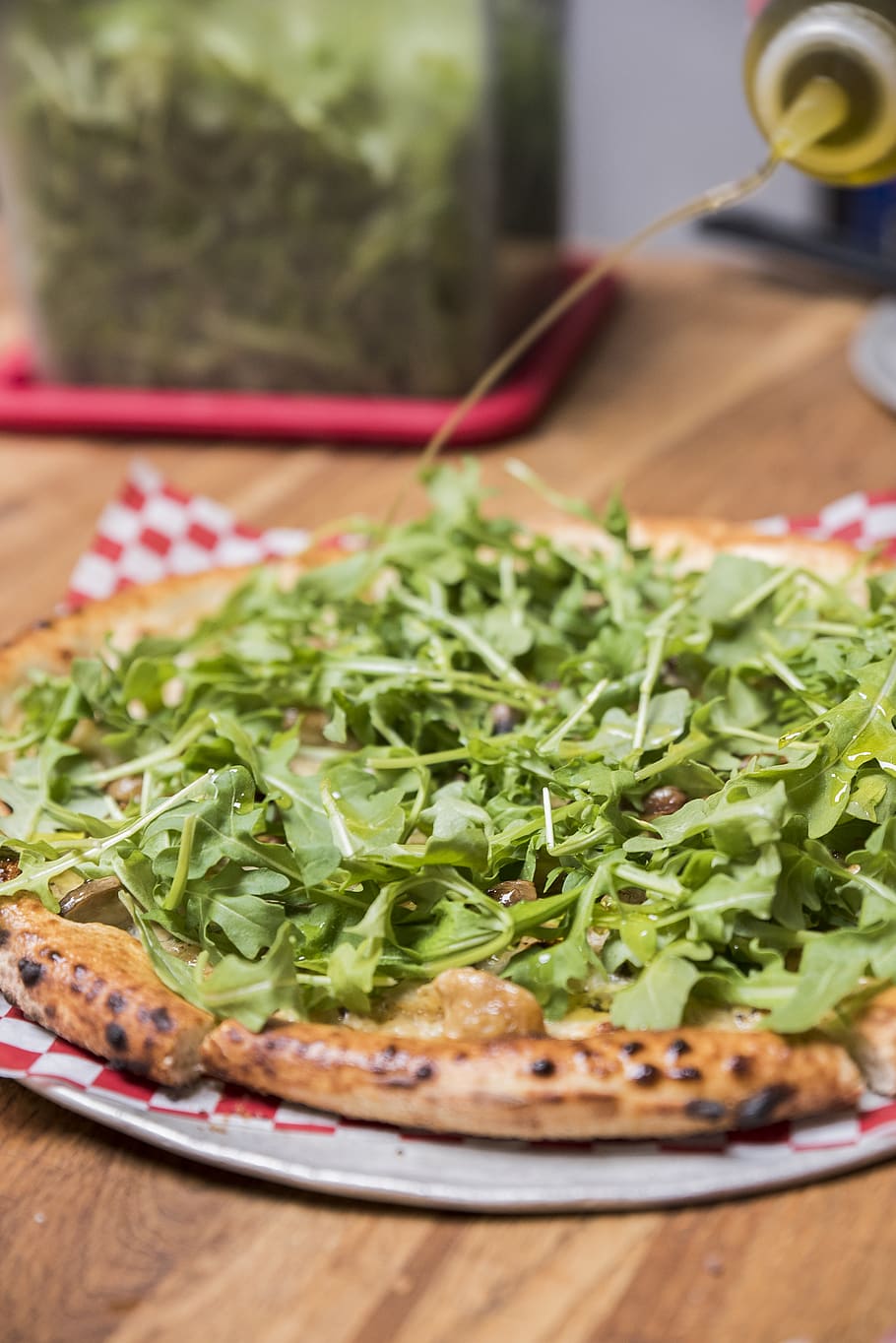 cooked food, plant, produce, pizza, vegetable, arugula, jar, vase HD wallpaper