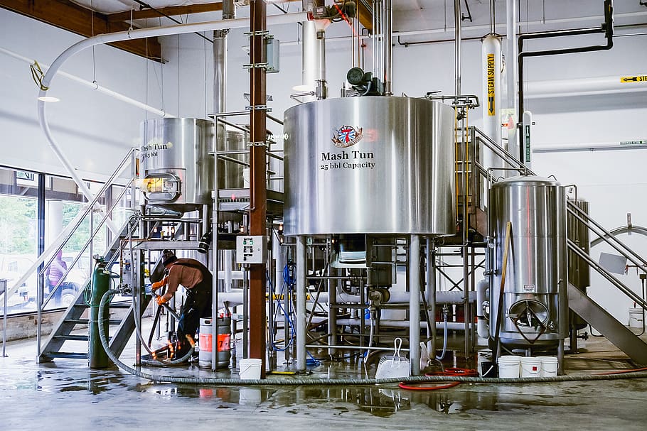 brewery, working, manufacturing, facility, stainless, silver