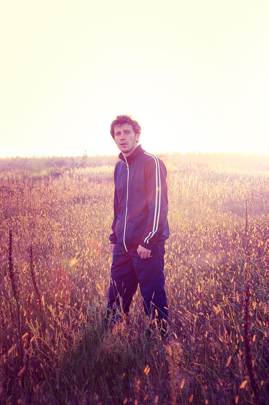 man, field, one, muse, wistfulness, alone, young, one person HD wallpaper