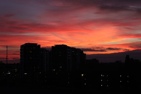 aarhus, danmark, sky, Århus, buildings, night, evening, beautiful HD wallpaper