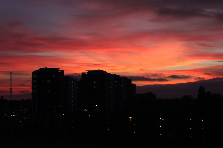aarhus, danmark, sky, Århus, buildings, night, evening, beautiful HD wallpaper