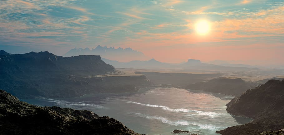 Aerial Photography of Rocky Shore, clouds, dawn, fog, idyllic HD wallpaper