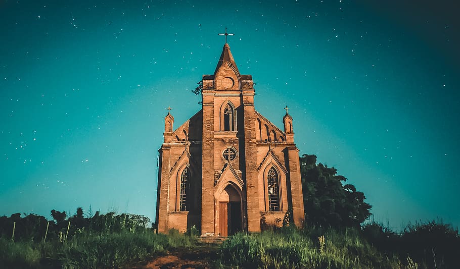 Church on the Hill Under Starry Night, ancient, architecture, HD wallpaper