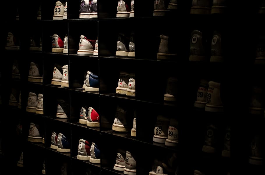 bowling, shoes, shelf, large group of objects, choice, variation HD wallpaper