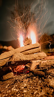 fire, bonfire, flame, wood, ground, forge, hearth, soil, apparel HD wallpaper