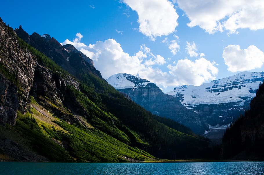 lake, mountain, forest, banff, jasper, national park, lake louise HD wallpaper