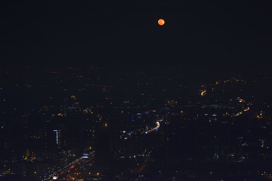 iran, tehran, night, moon, city night, cityscape, architecture