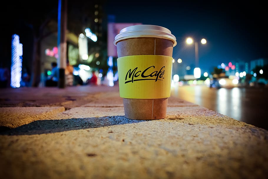 Mccafe Disposable Coffee Cup on Road, art, black coffee, blur, HD wallpaper