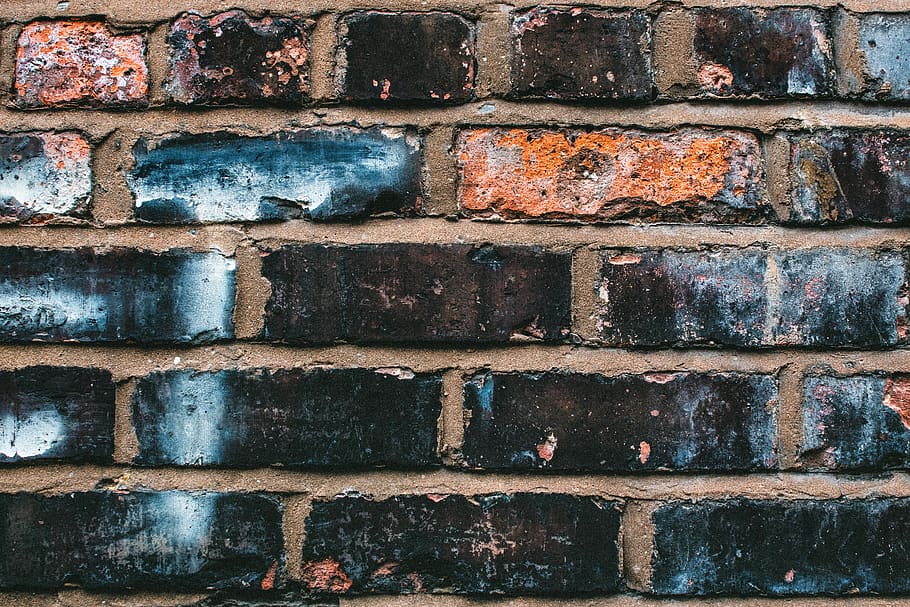Black, Blue, and Orange Concrete Brick, brick texture, brick wall HD wallpaper