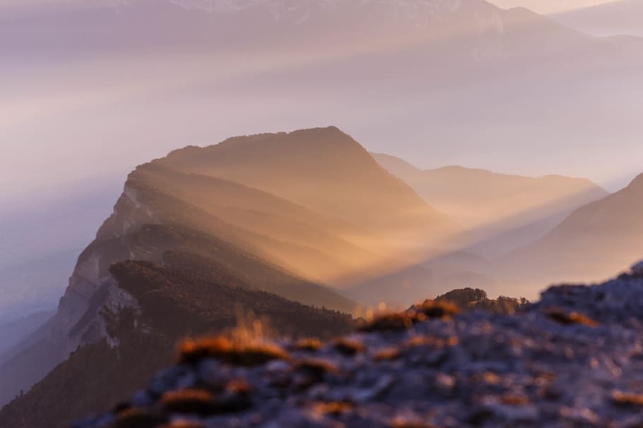 mountain, highland, blur, sky, summit, ridge, landscape, nature HD wallpaper