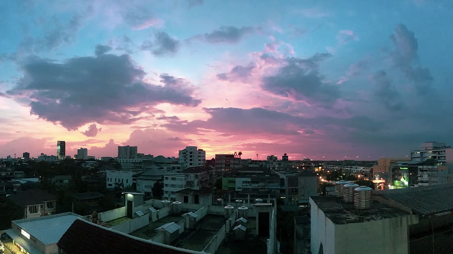 Hd Wallpaper Thailand Bangkok Pink Blue Light Bkk City Sunset Sky Wallpaper Flare