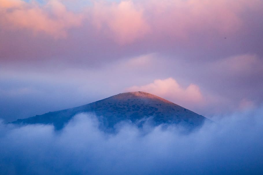 gray and brown mountain covered with clouds, nature, outdoors HD wallpaper