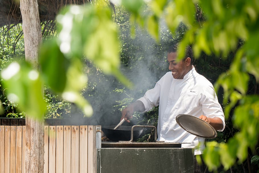 mauritius, happy, cooking, bbq, fun, eat, one person, plant HD wallpaper