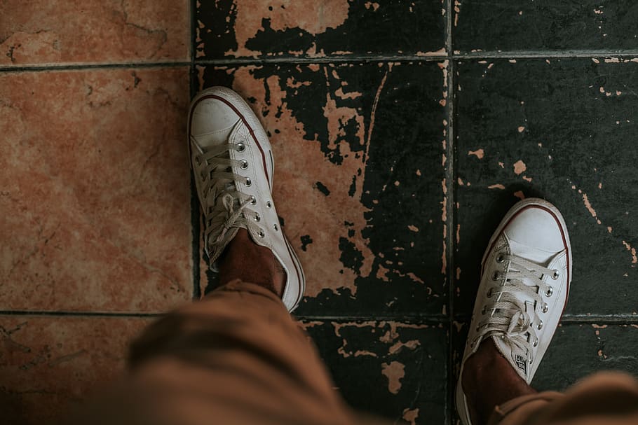 Pair of White Converse All-star Low-top Sneakers, feet, footwear