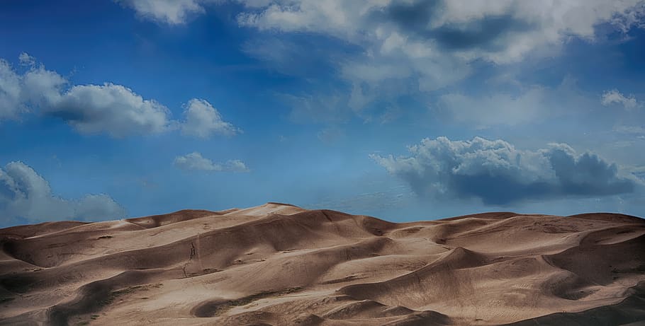 Desert Under Blue Sky, arid, barren, clouds, daylight, drought HD wallpaper