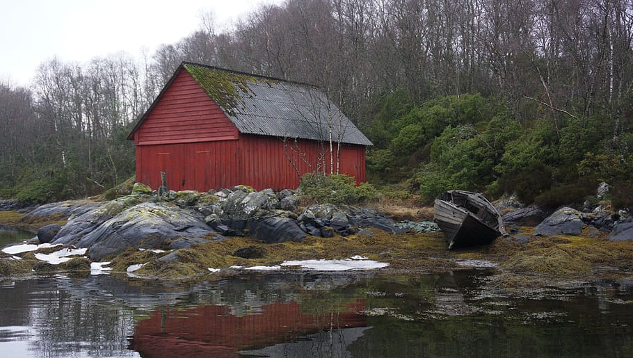 norway, lindås, water, tree, plant, nature, built structure HD wallpaper