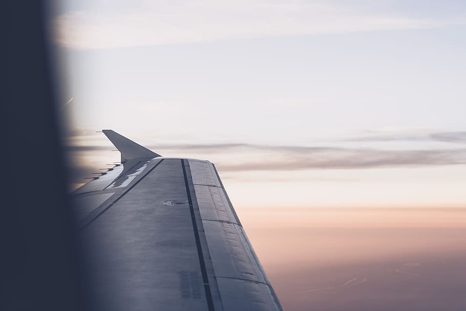 photography of aircraft wing, sky, plane, aeroplane, airplane HD wallpaper