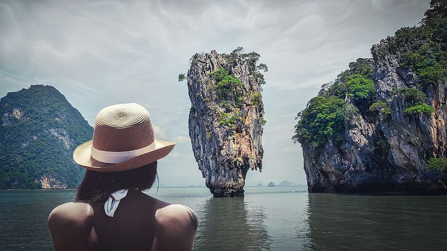Beige Hat, back view, clouds, cloudy, girl, idyllic, leisure HD wallpaper