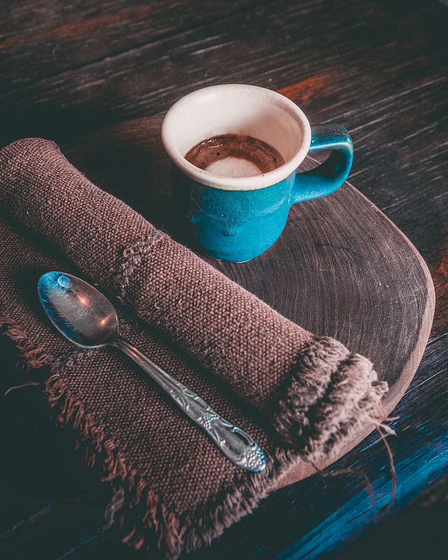 blue ceramic mug with latte, cup, coffee cup, mexico, san miguel de allende, guanajuato HD wallpaper