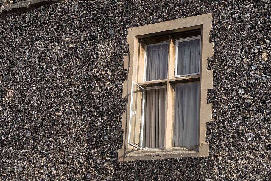 window, open, house, frame, curtain, brick, building, old, architecture HD wallpaper