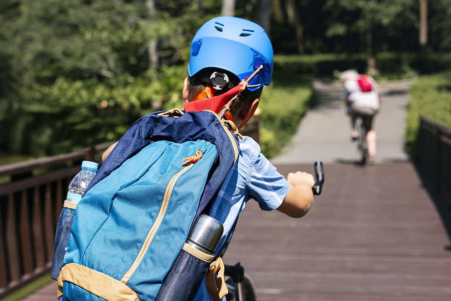 Person Riding Bicycle Wearing Backpack, action, activity, adventure HD wallpaper