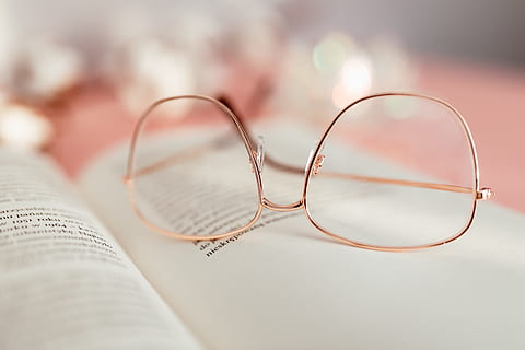 Open book on a pink background, reading, glasses, learning, pink backgound HD wallpaper