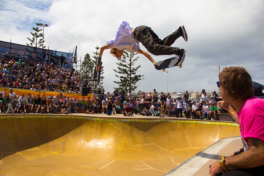 skateboarding, skate boarding, group of people, real people HD wallpaper