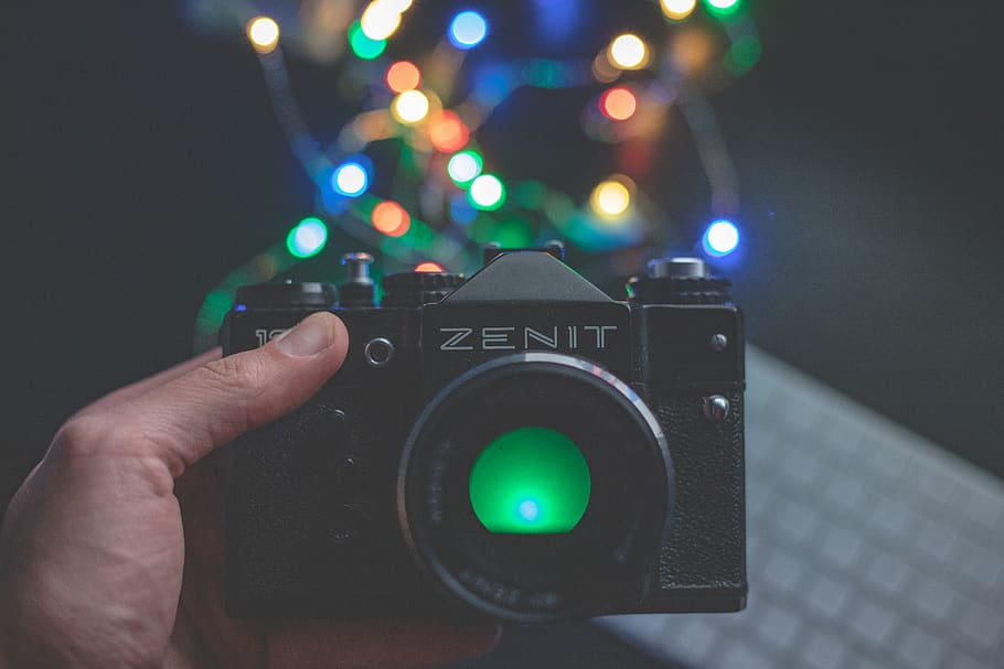 electronics, person, human, digital camera, lights, analog HD wallpaper