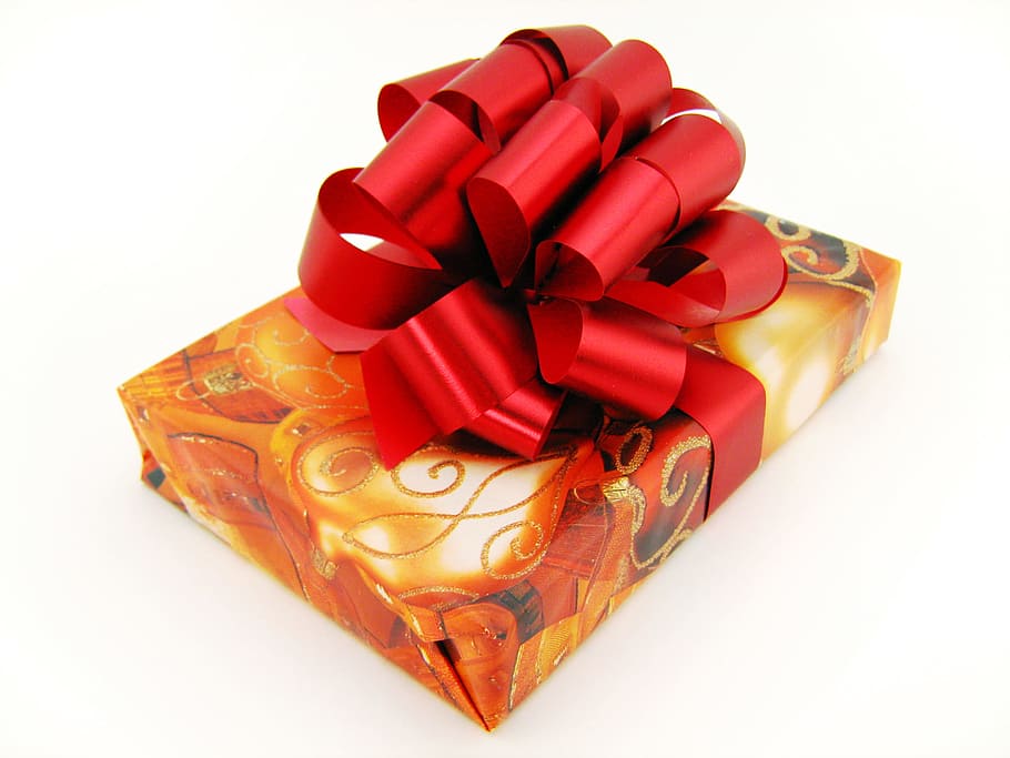 present, wrapping, isolated, decoration, bowing, red, anniversary HD wallpaper