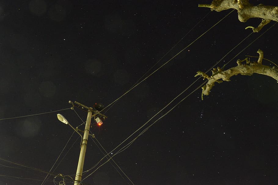 utility pole, cable, light, lamp post, laser, power lines, astronomy