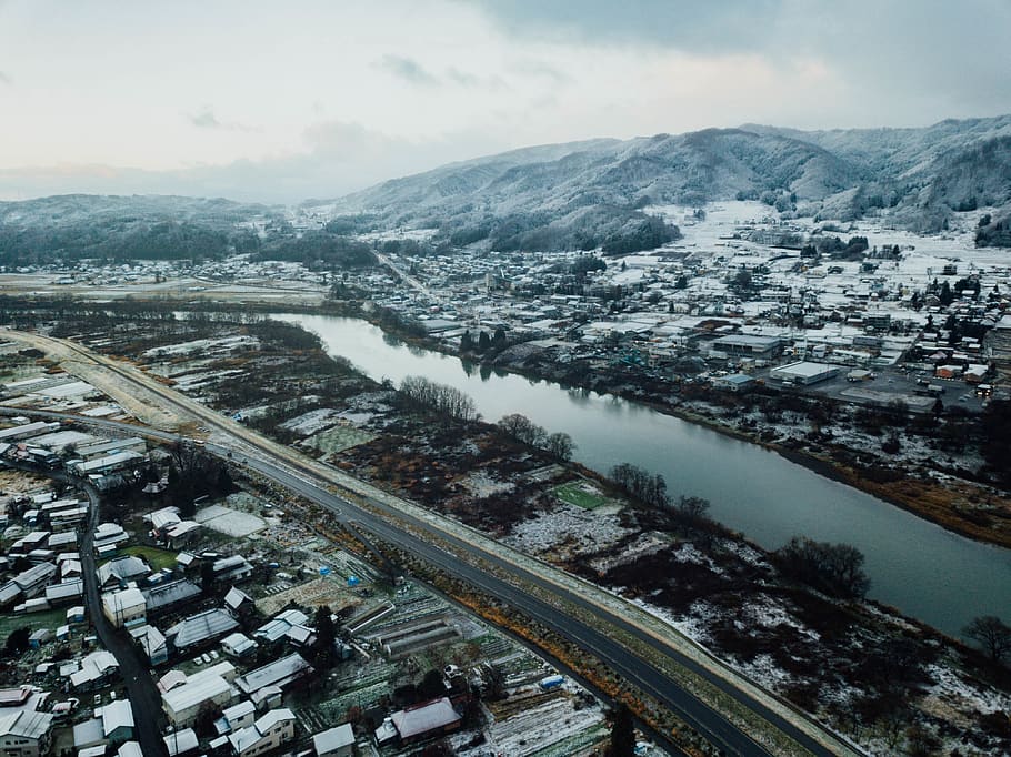 aerial photography of city buildings, landscape, nature, outdoors