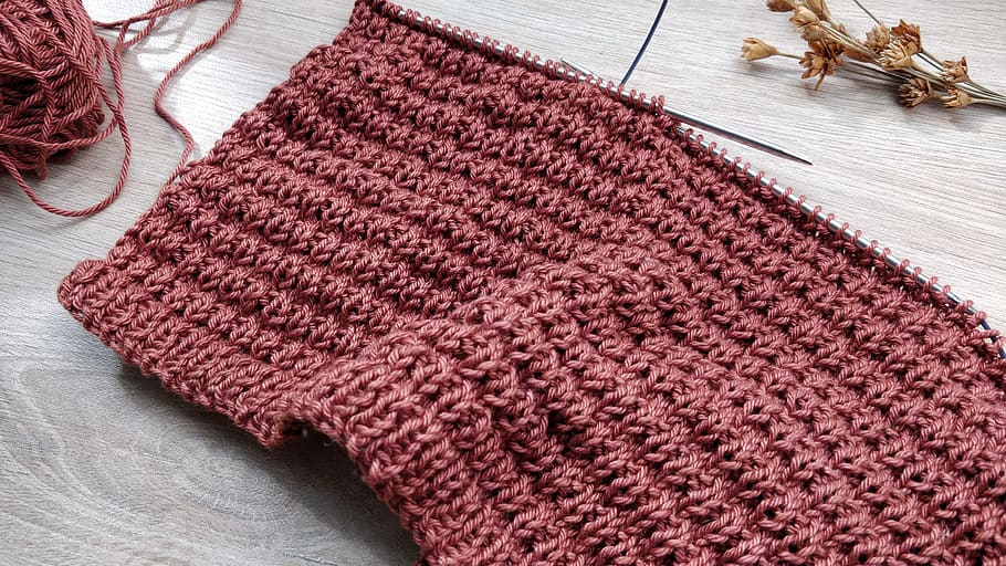 brown knit textile, wool, knitting, art and craft, indoors, high angle view HD wallpaper