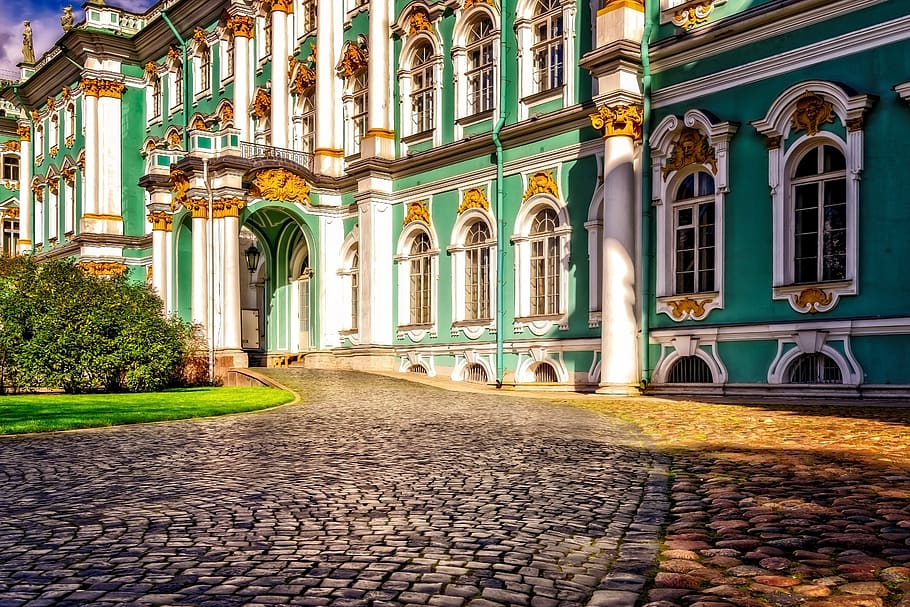 hermitage, st petersburg, russia, historically, museum, driveway